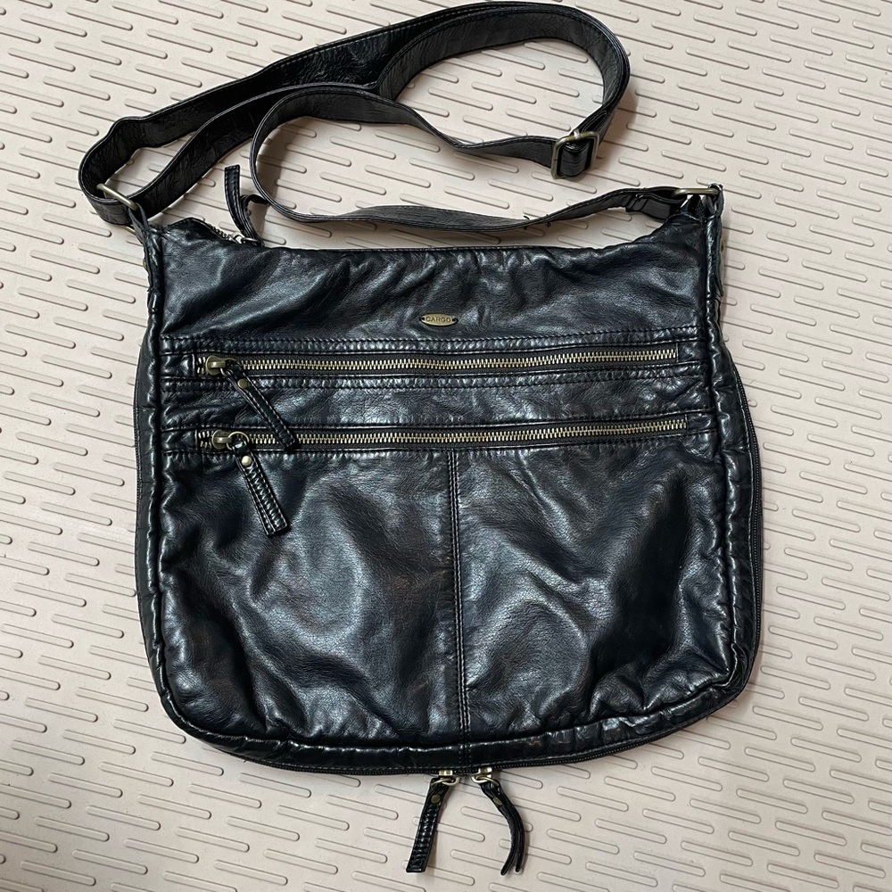 Cargo Crossbody Bag Womens Medium Black Leather Multi‎ Zip Messenger